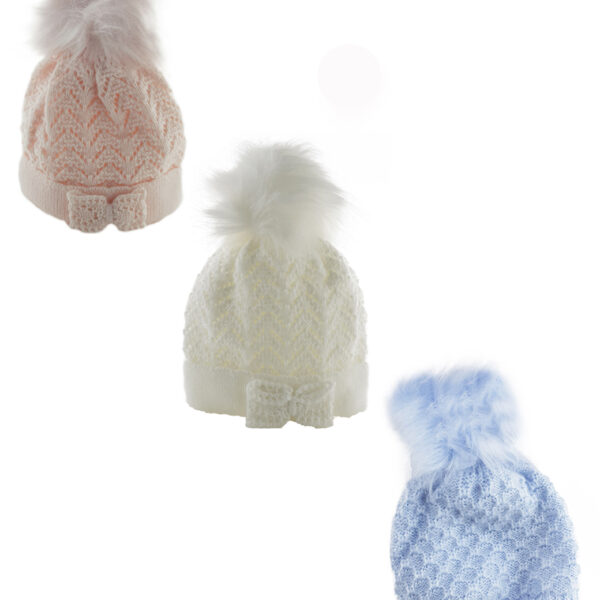 Knitted Baby Pom Bobble Hat - 3 Colours