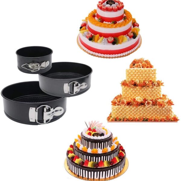 New Set of 3 Round Cake TIN Set Non Stick Spring Form Loose Base Baking PAN Tray